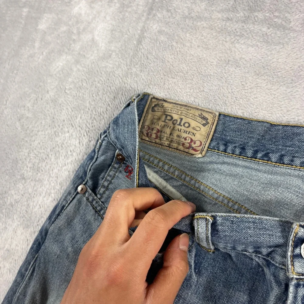 Polo Ralph Lauren Hampton Straight Jeans Mens 32x32 Light Wash Blue Denim RL